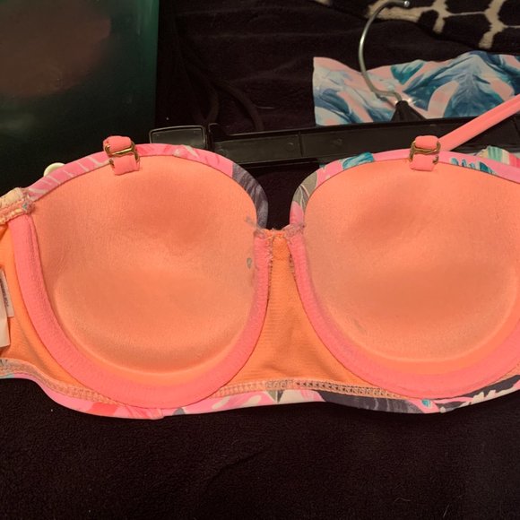 WOMENS - sz small O'rageous Bikini top, peach orange, floral tropical, pushup - Picture 12 of 15